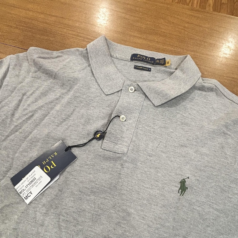 Polo Ralph Lauren Polo Shirt Mens 2XL Gray Custom Slim Fit Short Sleeve Cotton